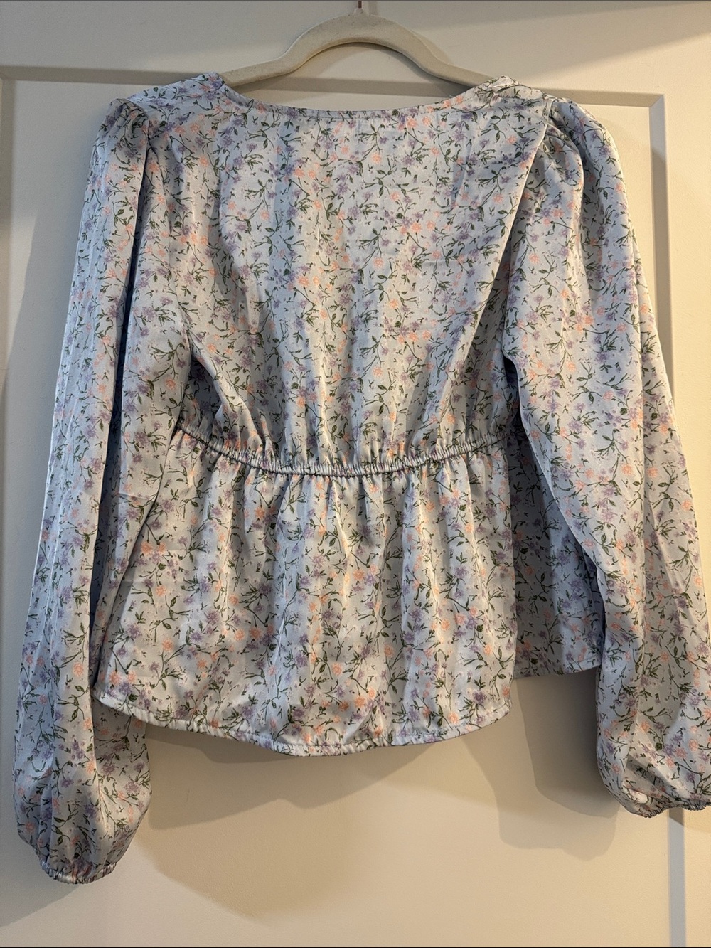 Francesca's Collections Light Blue Floral Tie-Front Blouse - Picture 5 of 6